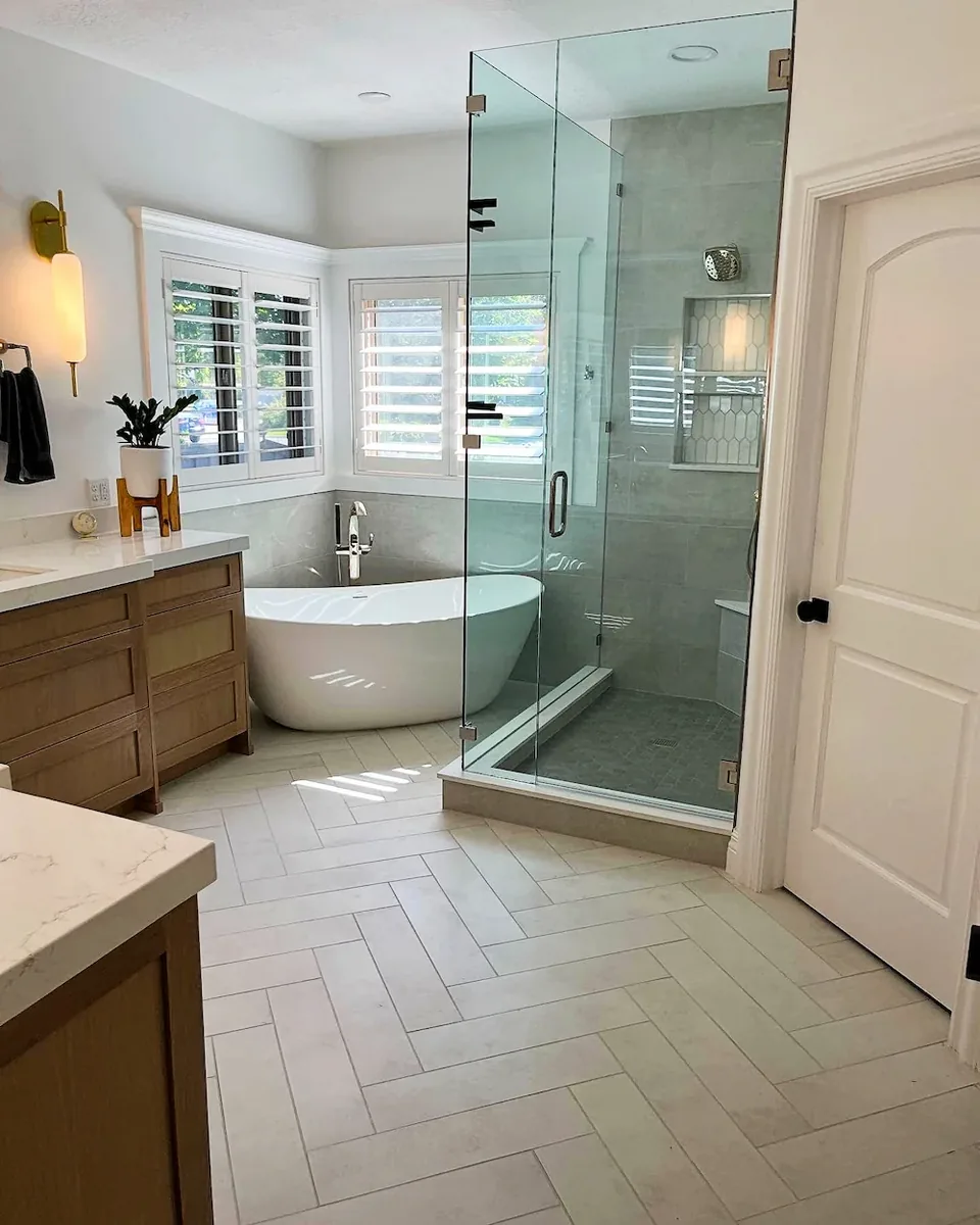 Full bath with mountain-view window