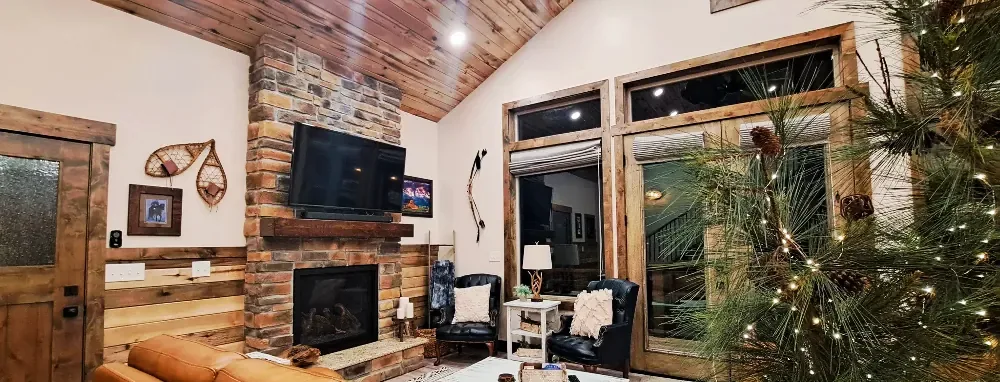 Great room with stone fireplace